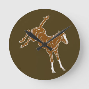 Horloge Ronde Frolicking Horse Foal - transparent uni-couleur.