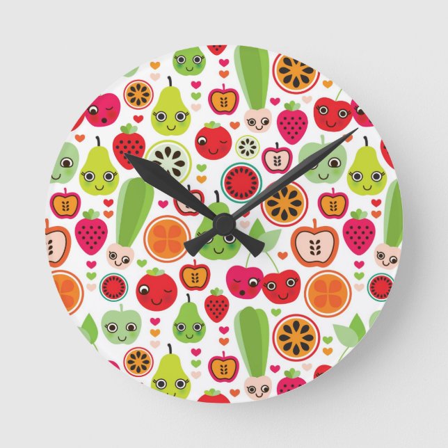 Horloge Ronde fruit enfants illustration pomme (Recto)