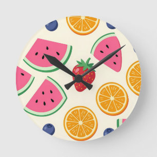 Horloge Ronde Fruits Colorés d'Été Pastèque Orange