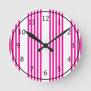 Horloge Ronde Fuchsia et blanc cinq bandes motif