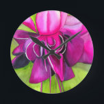 Horloge Ronde Fuchsia pop art watercolour flower<br><div class="desc">D'une aquarelle originale d'une fleur tropicale Fuchsia rose vif et violet en gros plan. Cette oeuvre florale est colorée et lumineuse et s'inspire de l'art pop et botanique. Sûr d'ajouter une pop de couleur à votre décor ou à vos accessoires.</div>
