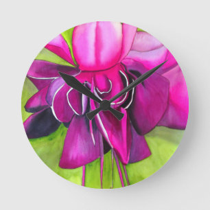 Horloge Ronde Fuchsia pop art watercolour flower