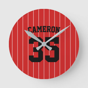 Horloge Ronde Fully Editable Colors Baseball Jersey Stripes Name