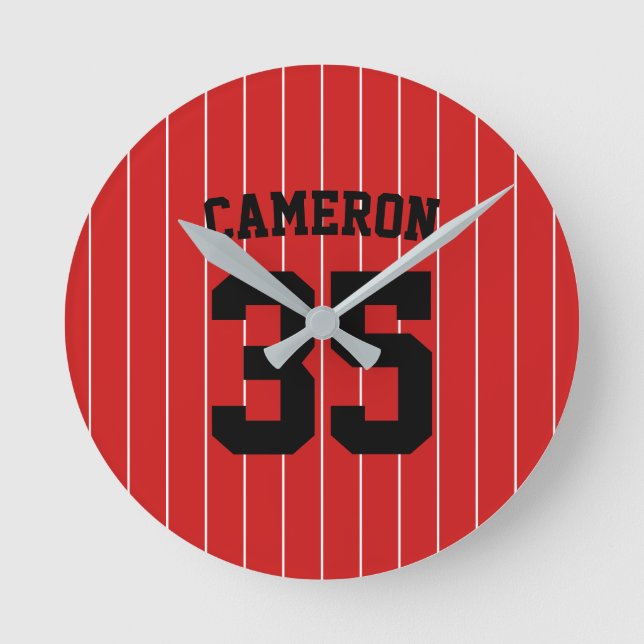 Horloge Ronde Fully Editable Colors Baseball Jersey Stripes Name (Recto)