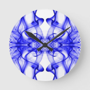 Horloge Ronde Fumée bleue symétrique minimaliste blanc