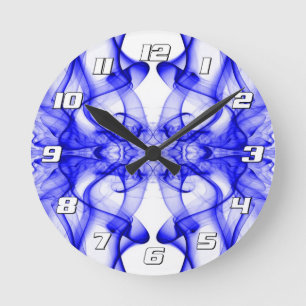 Horloge Ronde Fumée bleue symétrique minimaliste blanc