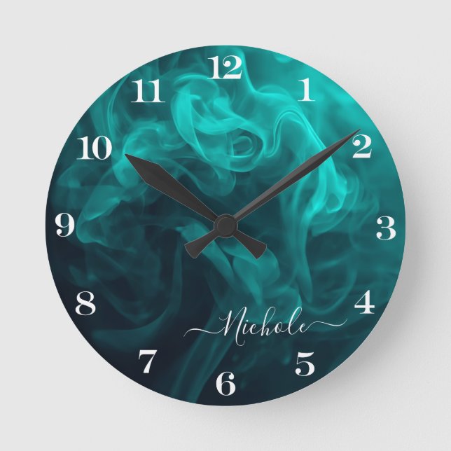 Horloge Ronde Fumée de Téal Personnalisée (Recto)