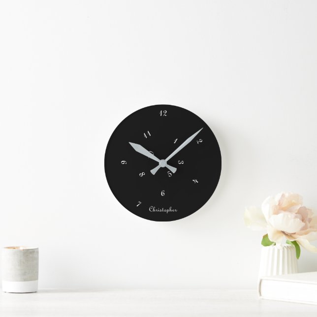 Horloge Ronde Fun Black Jumbled Heures Personnalisé Nom Décor (Maison)