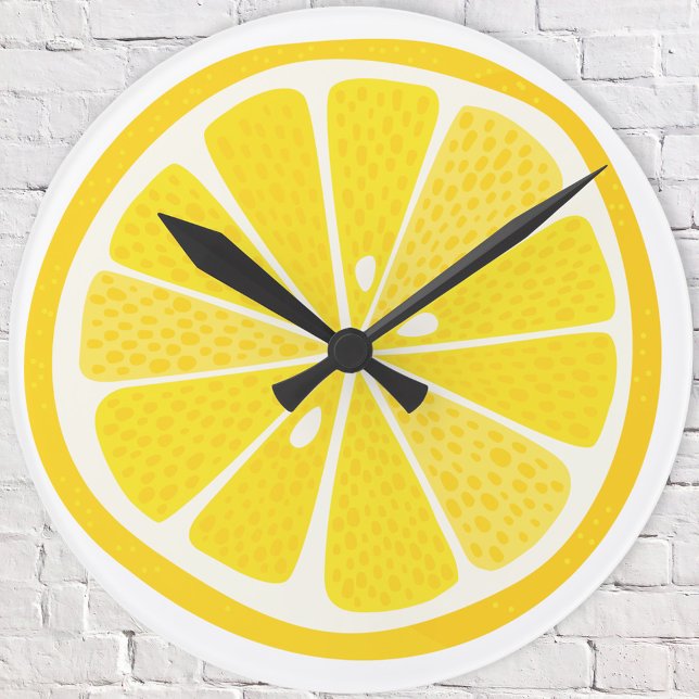 Horloge Ronde Fun Lemon Citrus Slice (Fun citrus lemon slice wall clock, ideal for a dorm room, kitchen, cafe or bar)