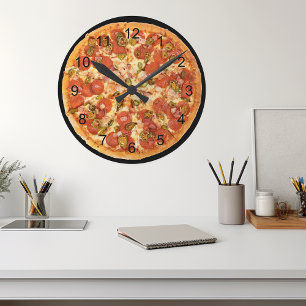 Horloge Ronde Fun Pizza Pepperoni Junk Food Cuisine