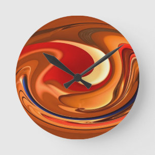 Horloge Ronde Funky Abstract Burnt Orange and Red Design