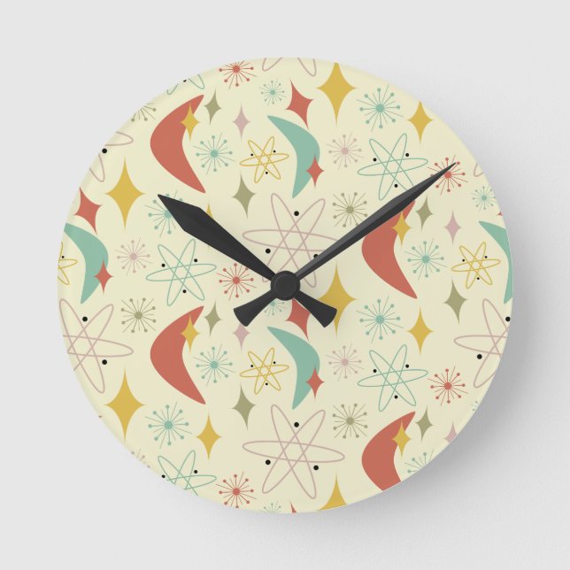 Horloge Ronde Funky Atomic Boomerang Diamond Motif du milieu du  (Recto)