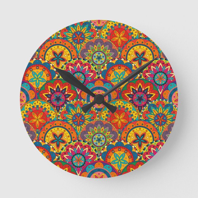 Horloge Ronde Funky Retro Colorful Mandala Pattern (Recto)