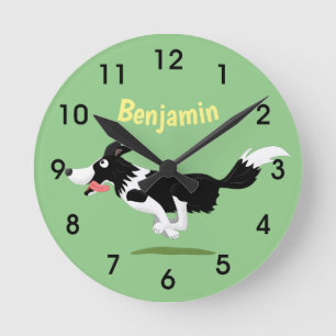 Horloge Ronde Funny Border Collie chien courir dessin animé Roun