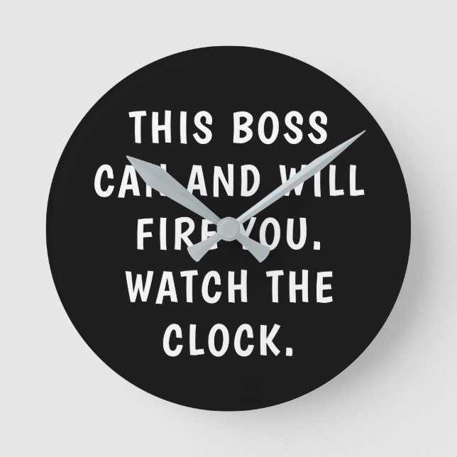 Horloge Ronde Funny Boss Black White Typography Office (Recto)