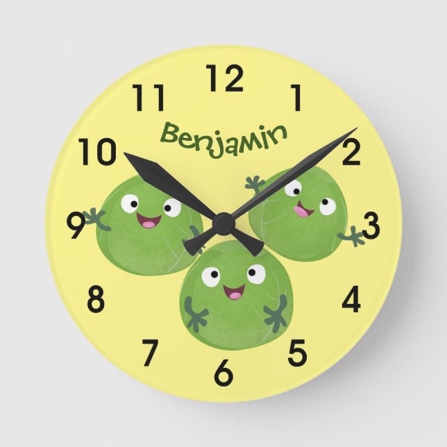 Horloge Ronde Funny Brussels sprouts légumes dessin animé Round  (Recto)