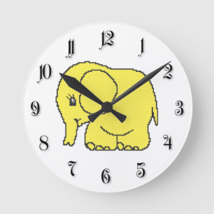 Horloge Ronde Funny cross-stitch yellow elephant