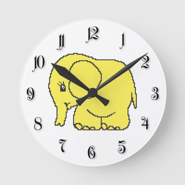 Horloge Ronde Funny cross-stitch yellow elephant (Recto)