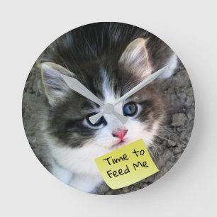 Horloge Ronde FUNNY ! Cute Kitten avec texte personnalisable