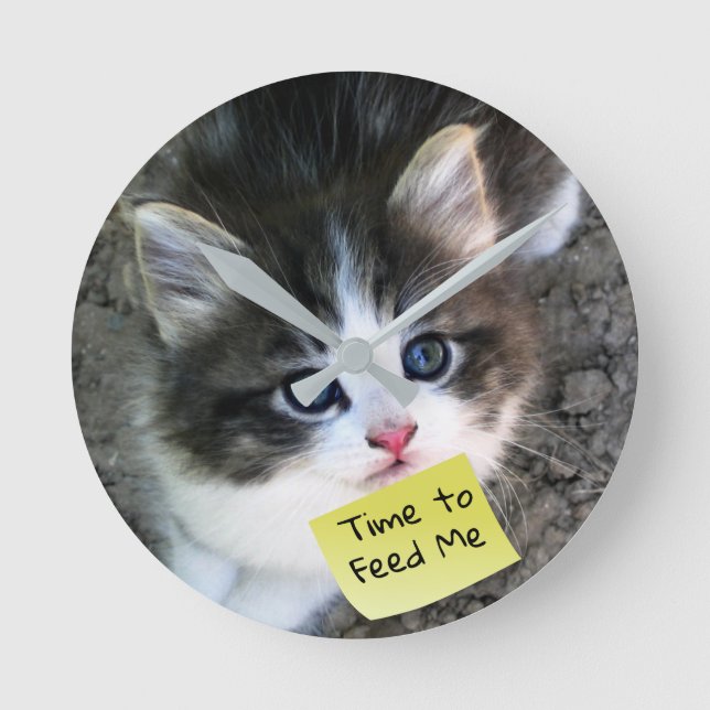 Horloge Ronde FUNNY ! Cute Kitten avec texte personnalisable (Recto)