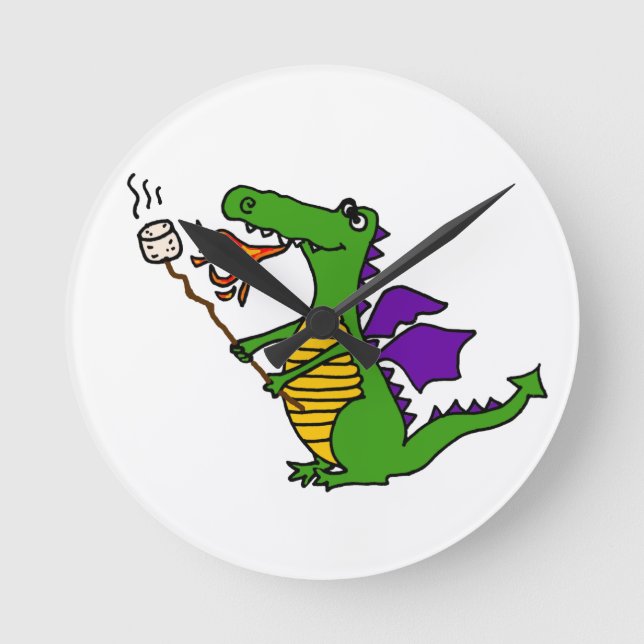 Horloge Ronde Funny Dragon Roasting Marshmallows (Recto)