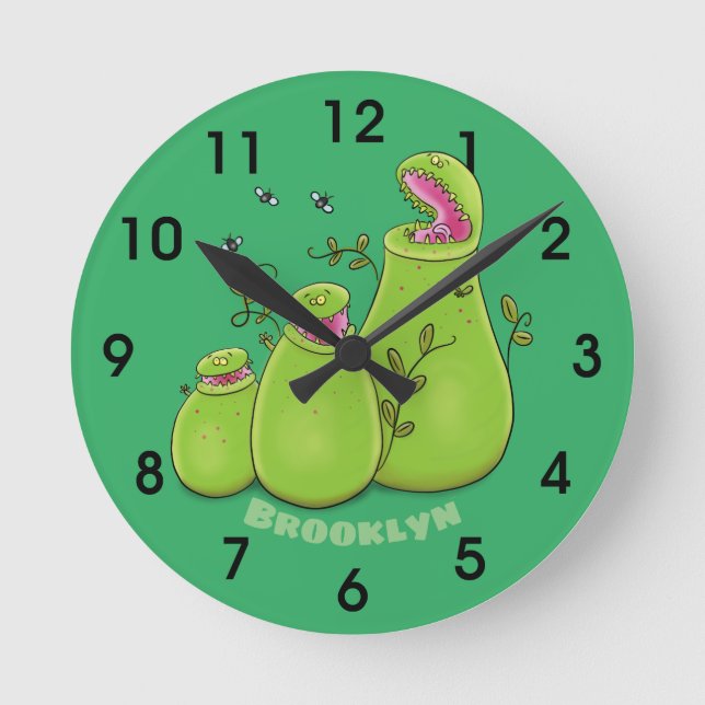 Horloge Ronde Funny green carnivorous pitcher plants (Recto)