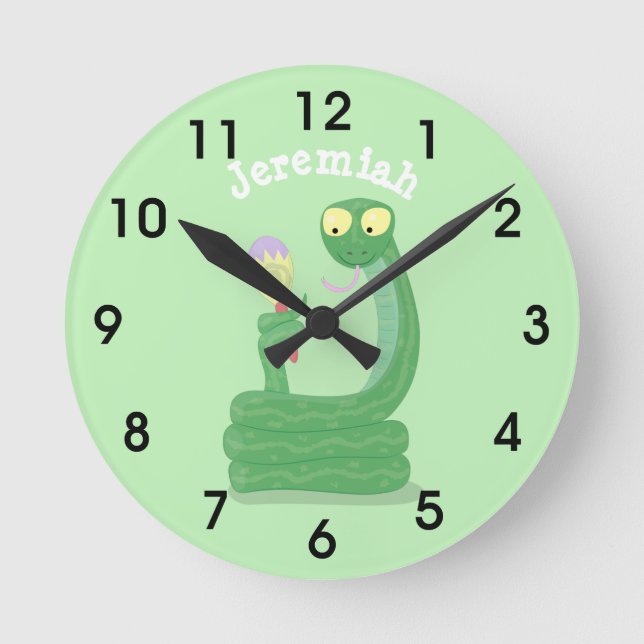 Horloge Ronde Funny green snake with maraca cartoon (Recto)