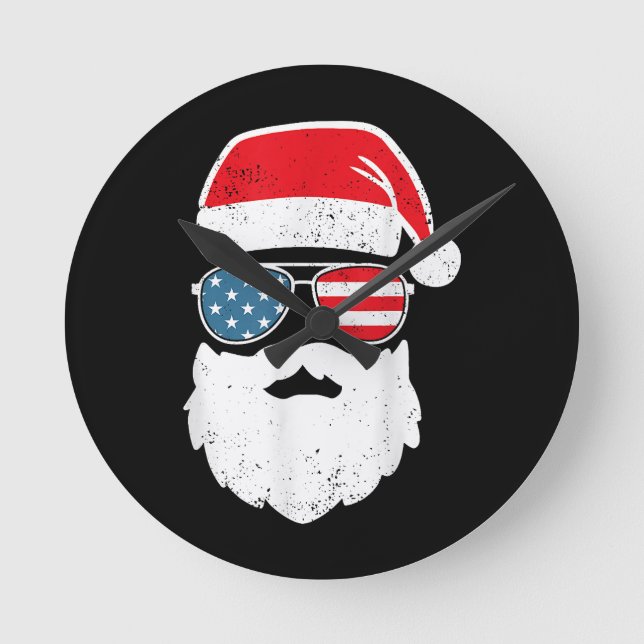 Horloge Ronde Funny Père Noël Visage Lunettes de soleil patrioti (Recto)