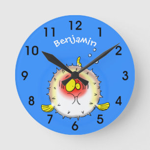 Horloge Ronde Funny puffer fish porcupine fish cartoon
