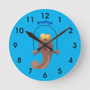 Horloge Ronde Funny skipping mudskipper fish cartoon