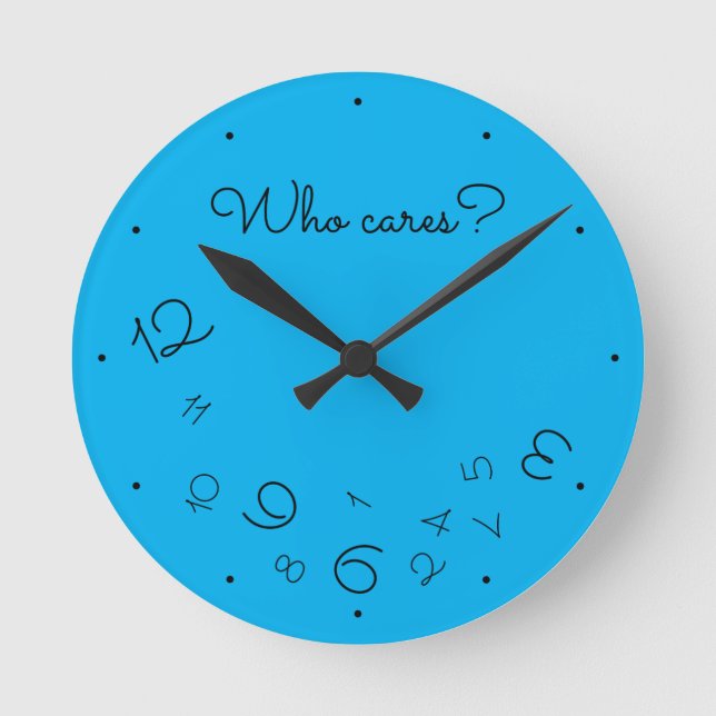 Horloge Ronde Funny Who Cares? Falling Numbers Blue Quirky (Recto)