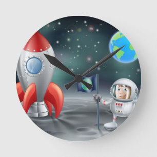 Horloge Ronde Fusée d'espace vintage d'astronaute de bande