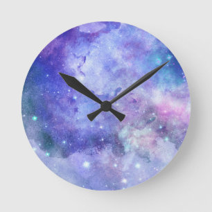 Horloge Ronde Galaxie Amoureux de l'Espace Ciel Étoilé Aquarelle