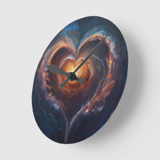 Horloge Ronde Galaxie de l'Amour au Cœur Cosmique – Romance de l