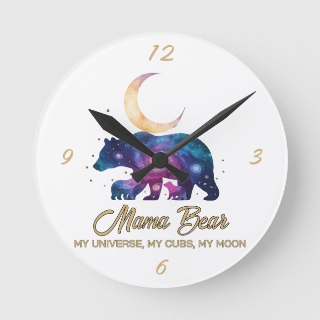 Horloge Ronde Galaxy Mama Bear & Cubs Moon Silhouette (Recto)