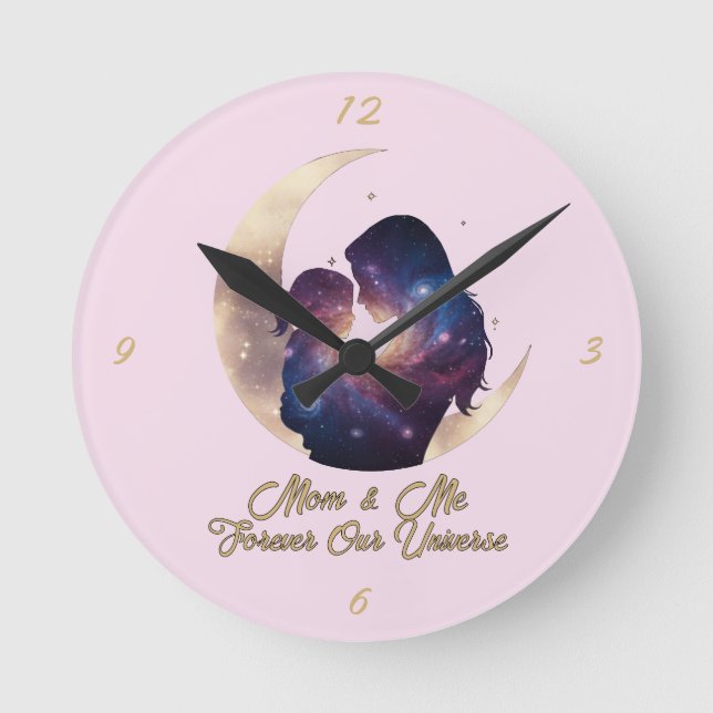 Horloge Ronde Galaxy Mama & Child Silhouette Moon Art (Recto)