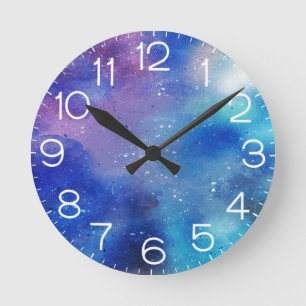 Horloge Ronde Galaxy Watercolor Brush Stars Night Sky Lovely