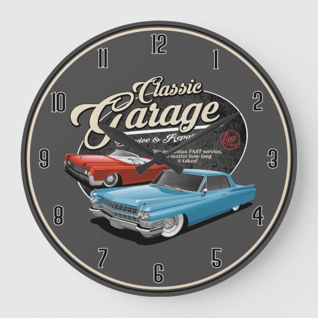 Horloge Ronde Garage classique de voiture des années 1960 Grande (Recto)