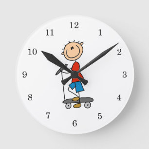 Horloge Ronde Garçon bonhomme allumette sur scooter