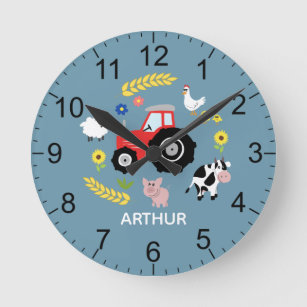 Horloge Ronde Garçons adorable ferme tracteur animal enfants pép