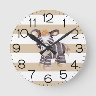 Horloge Ronde Garçons Cute Boho Zebra Safari Personnalisé