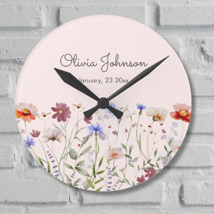 Horloge Ronde Garde de naissance de bébé fleur sauvage colorée a
