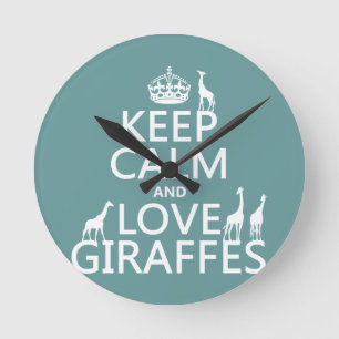 Horloge Ronde Gardez le calme et aimez les girafes (toute