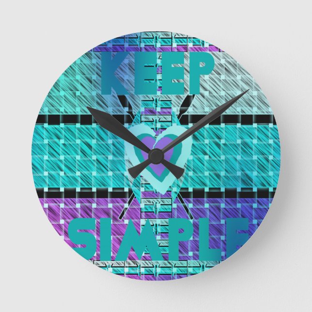 Horloge Ronde Gardez-le simple : Cyan Heart & Clarity Art Motif (Recto)