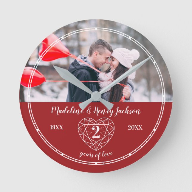 Horloge Ronde Garnet 2e anniversaire Mariage contour du coeur ro (Recto)