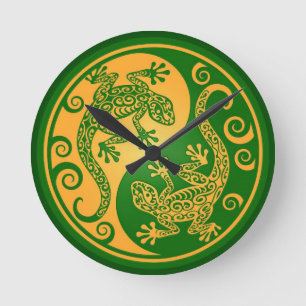 Horloge Ronde Geckos verts et jaunes de Yin Yang