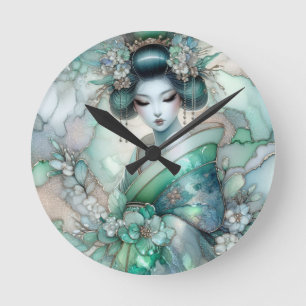 Horloge Ronde Geisha en Vert Série de design #1