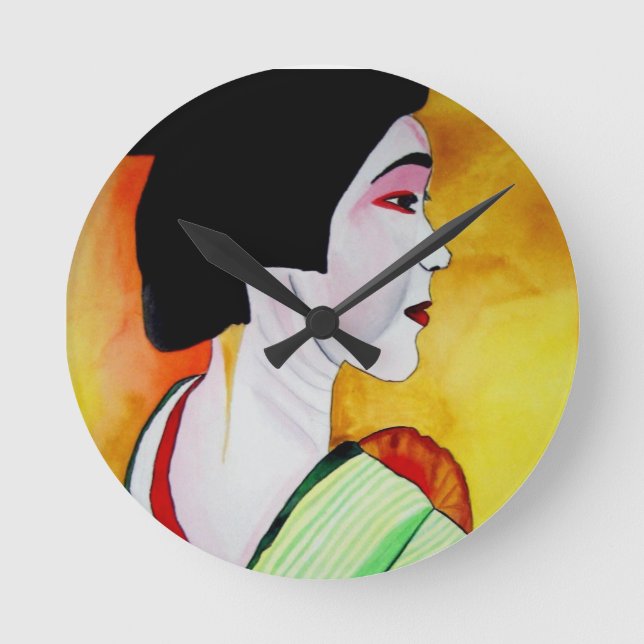 Horloge Ronde Geisha japonais avec kimono vert art original (Recto)