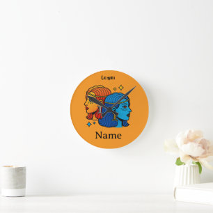 Horloge Ronde Gémeaux Signe du Zodiaque Pop Art - Jumeaux Célest