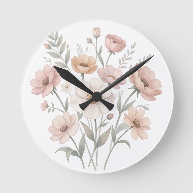 Horloge Ronde Gentle Anemone Bouquet Watercolor Softness (Recto)